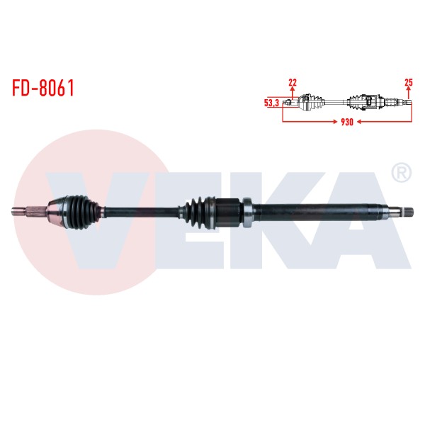 VEKA Komple Aks Sag ON Ford Fiesta V 1.6i 16V A-t Uzunluk 930mm 2001-2008 - Kod FD-8061 - OEM 1756199