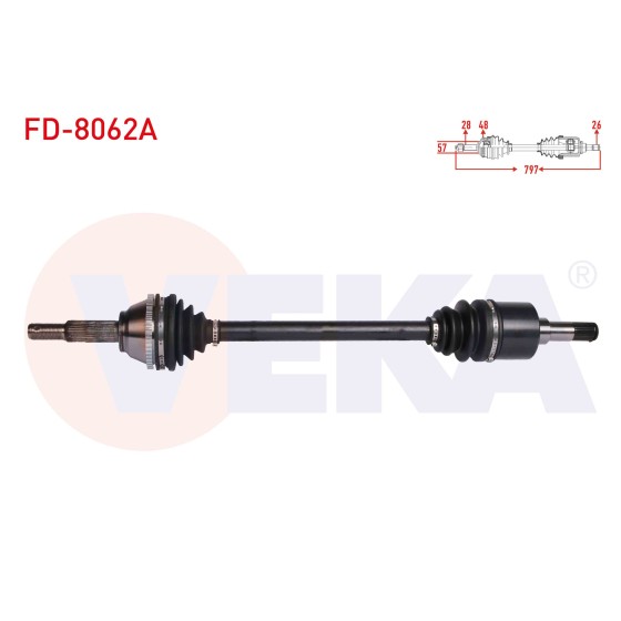 VEKA Komple Aks Sol ON Ford Transit (V184) 2.0 TDCI (Onden Cekis) Absli 48 Dis Uzunluk 797 Mm 2000-2006 - Kod FD-8062A - OEM 1132835 ürün görseli