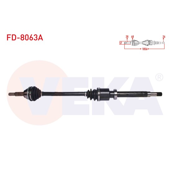 VEKA Komple Aks Sag ON Ford Transit (V184) 2.0 TDCI (Onden Cekis) Absli 48 Dis Uzunluk 1056 Mm 2000-2006 - Kod FD-8063A - OEM 1132834 ürün görseli
