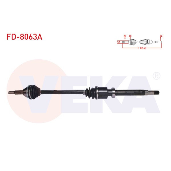 VEKA Komple Aks Sag ON Ford Transit (V184) 2.0 TDCI (Onden Cekis) Absli 48 Dis Uzunluk 1056 Mm 2000-2006 - Kod FD-8063A - OEM 1132834