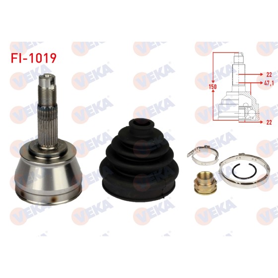 VEKA Aks Kafası - Sol-sag ON Dis Fiat Albea 1.2i Uzunluk 150 Mm 2003-2007 - Kod FI-1019 - OEM 46307406 ürün görseli