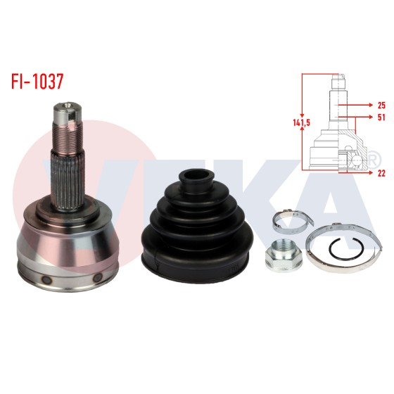 VEKA Aks Kafası - Sol-sag ON Dis Fiat Brava (182) 1.6 16V Uzunluk 141, 5 Mm 1995-2002 - Kod FI-1037 - OEM 7081971 ürün görseli