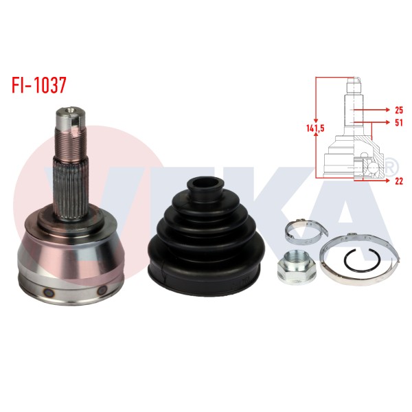 VEKA Aks Kafası - Sol-sag ON Dis Fiat Brava (182) 1.6 16V Uzunluk 141, 5 Mm 1995-2002 - Kod FI-1037 - OEM 7081971