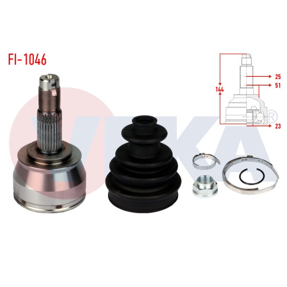 VEKA Aks Kafası - Sol-sag ON Dis Uzunluk 144, 5mm Fiat Grande Fiat Punto 1.3mjt 05-12 / Fiat Fiorino 1.3 Mjt A-t 07- / Fiat Idea 1.3mjt 04- / Opel Mokka 1.6 M-t 12- / Opel Corsa E 1.4 - Kod FI-1046 - OEM 1603036 ürün görseli