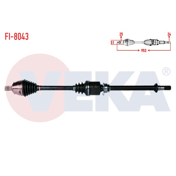 VEKA Komple Aks Sag ON Fiat Fiorino (225) 1.3 Mjt Uzunluk 953mm 2007-2013 - Kod FI-8043 - OEM