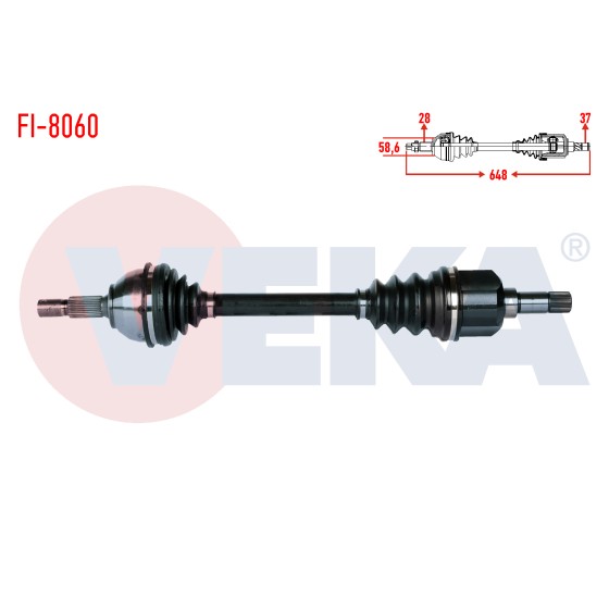 VEKA Komple Aks Sol ON Uzunluk 648mm Fiat Scudo (270) 2.0 Mjt 2007- / Peugot 407 SW 2.0 HDI 2004-2010 - Kod FI-8060 - OEM 1497187080 ürün görseli