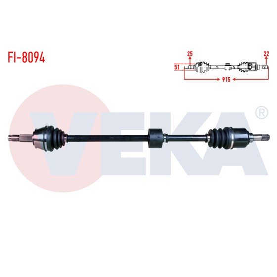 VEKA Komple Aks Sag ON Fiat Marea Liberty (185) 1.6i 16V M-t Uzunluk 915mm 2002-2007 - Kod FI-8094 - OEM 46307763 ürün görseli