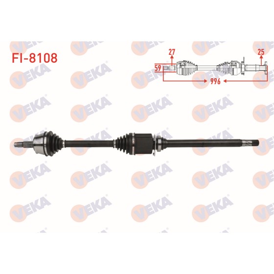 VEKA Komple Aks Sag ON Uzunluk 996mm Fiat 500x 1.6 Mjt M-t 2014- / Jeep Renegade 1.6 Crd M-t 2014 - Kod FI-8108 - OEM 51936050 ürün görseli