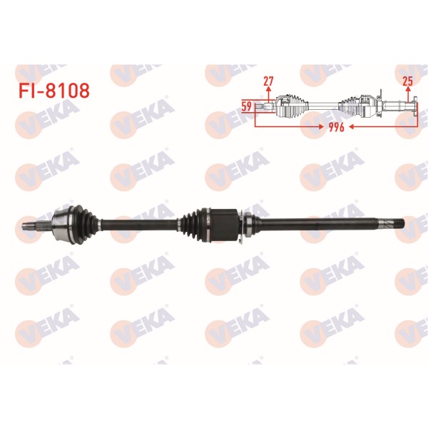 VEKA Komple Aks Sag ON Uzunluk 996mm Fiat 500x 1.6 Mjt M-t 2014- / Jeep Renegade 1.6 Crd M-t 2014 - Kod FI-8108 - OEM 51936050
