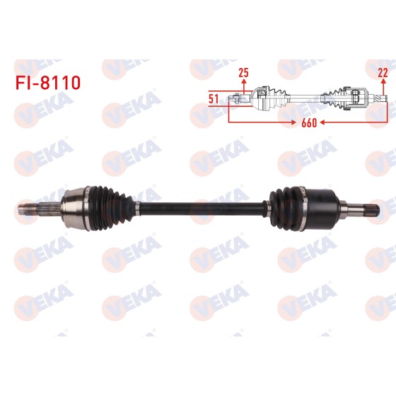 VEKA Komple Aks Sol ON Uzunluk 660mm Fiat 500l 1.4 MT- 2012 - Kod FI-8110 - OEM 51929168 ürün görseli