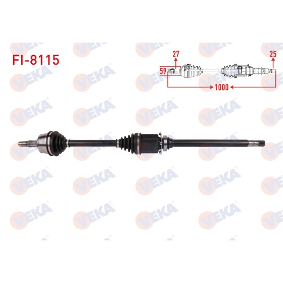 VEKA Komple Aks Sag ON Uzunluk 1000mm Fiat 500 X 1.6 Mjt 6at / 6mt 2014- / Jeep Renegade 1.6 Crd 6at / 6mt 2014 - Kod FI-8115 - OEM 52050099 ürün görseli