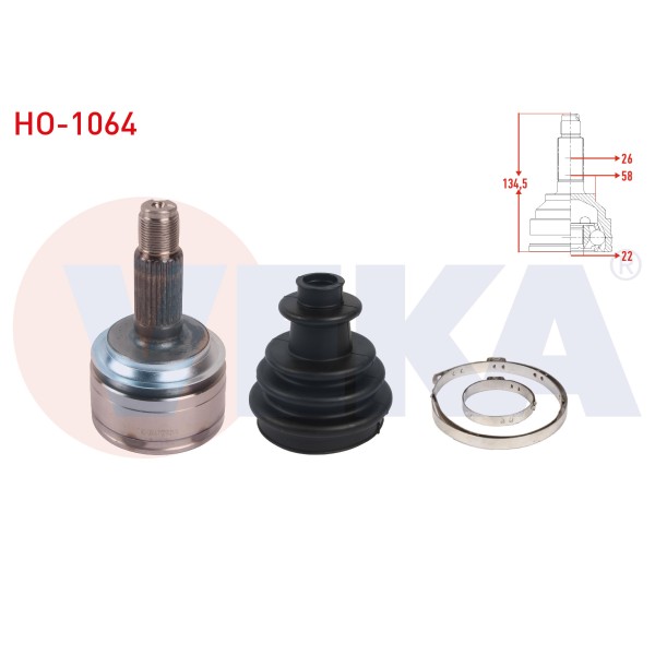 VEKA Aks Kafası - Sol-sag ON Dis Uzunluk 134, 5mm Honda Civic IX 1.6i A-t 2012-2016 - Kod HO-1064 - OEM 44014-SNE-A01