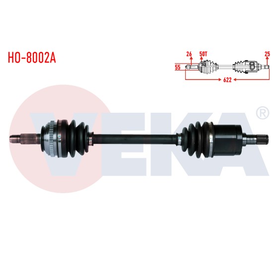 VEKA Komple Aks Sag ON Honda Civic V 1.5i Absli 50 Dis Uzunluk 622mm 1992-1995 - Kod HO-8002A - OEM 44010-SR3-020 ürün görseli