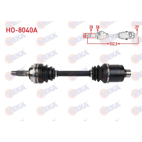 VEKA Komple Aks Sol ON Uzunluk 552, 5mm Absli 50 Dis Honda Accord V 2.0 1993-1998 - Kod HO-8040A - OEM 44011SN7E90 ürün görseli