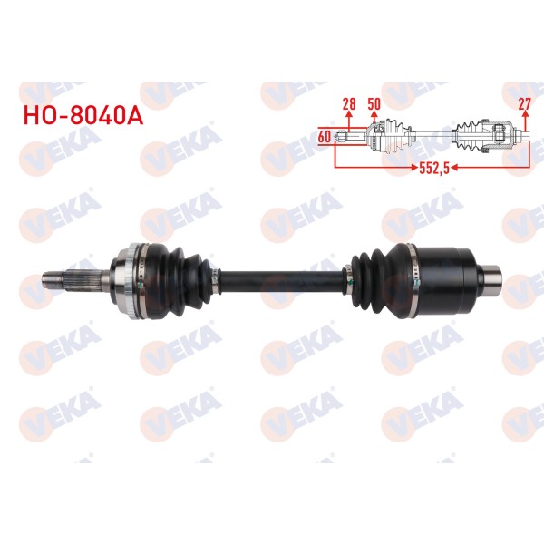 VEKA Komple Aks Sol ON Uzunluk 552, 5mm Absli 50 Dis Honda Accord V 2.0 1993-1998 - Kod HO-8040A - OEM 44011SN7E90