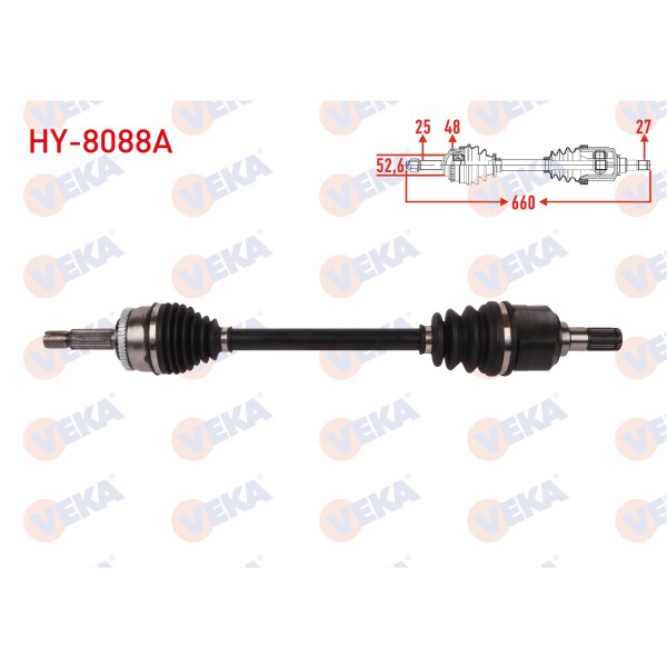 VEKA Komple Aks Sol ON Absli 48 Dis Uzunluk 650mm Hyundai I20 1.4 CRDI A-t / M-t 2015 - Kod HY-8088A - OEM