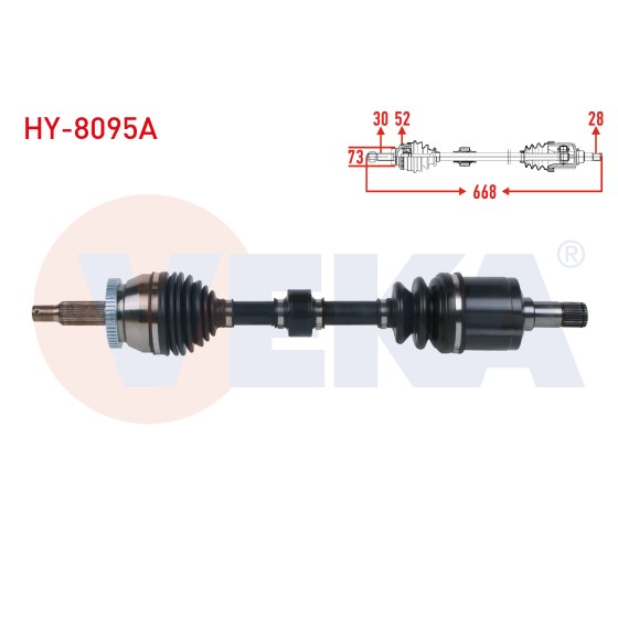VEKA Komple Aks Sol ON Absli 52 Dis Uzunluk 668mm Hyundai Santa FE (CM) 2.2 CRDI A-t 2006-2012 - Kod HY-8095A - OEM 49500-2B010 ürün görseli
