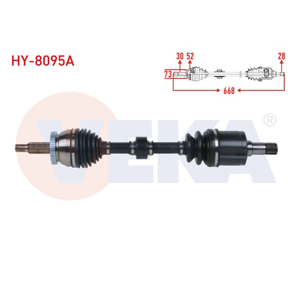 VEKA Komple Aks Sol ON Absli 52 Dis Uzunluk 668mm Hyundai Santa FE (CM) 2.2 CRDI A-t 2006-2012 - Kod HY-8095A - OEM 49500-2B010