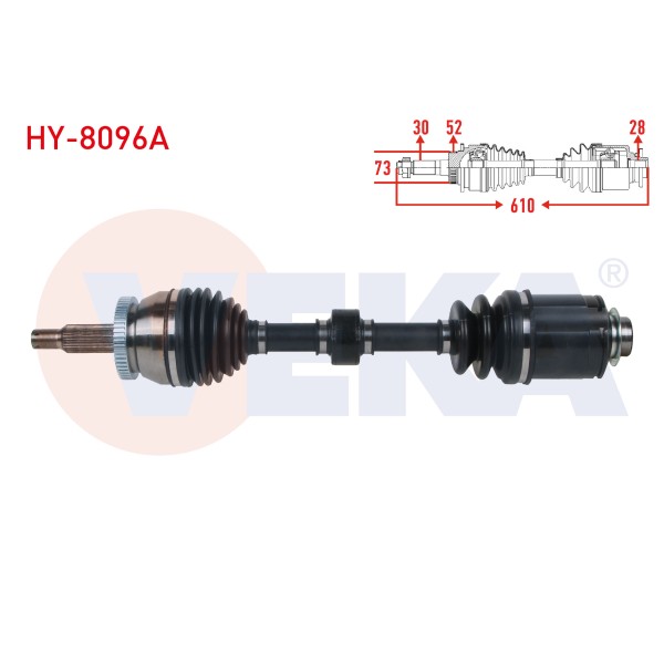 VEKA Komple Aks Sag ON Absli 52 Dis Uzunluk 610mm Hyundai Santa FE (CM) 2.2 CRDI A-t 2006-2012 - Kod HY-8096A - OEM 49500-2B620