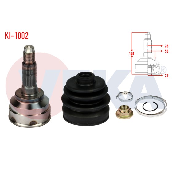 VEKA Aks Kafası - Sol-sag ON Dis Kia Sephia (FA) 1.5i 16V Uzunluk 148 Mm 1993-2001 - Kod KI-1002 - OEM 0K2022520 ürün görseli