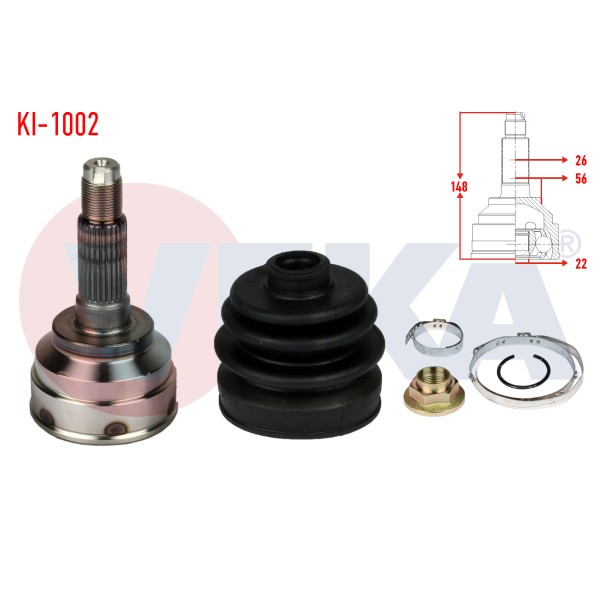 VEKA Aks Kafası - Sol-sag ON Dis Kia Sephia (FA) 1.5i 16V Uzunluk 148 Mm 1993-2001 - Kod KI-1002 - OEM 0K2022520