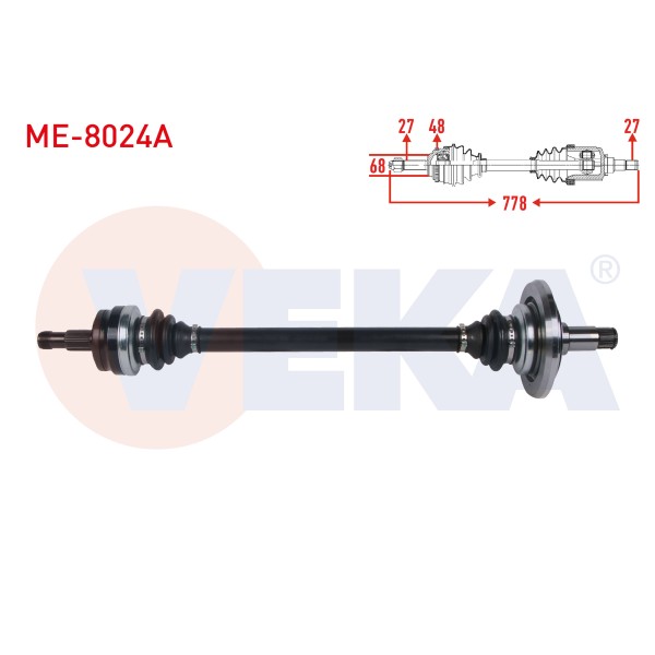 VEKA Komple Aks Sol-sag Arka Absli 48 Dis Uzunluk 778mm Mercedes-benz E Serisi (W211) E200 - E240 A-t 2002-2008 - Kod ME-8024A - OEM A2113500156