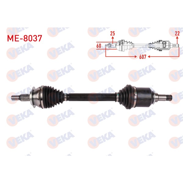 VEKA Komple Aks Sol ON Uzunluk 607mm Mercedes-benz A Serisi (W169) M-t 2004-2012 / B Serisi (W245) M-t 2005-2011 - Kod ME-8037 - OEM 1693603972