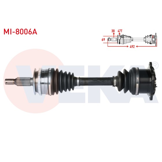 VEKA Komple Aks Sag ON Absli 47 Dis Uzunluk 492mm Mitsubishi L200(ka_t, Kb_t) 2.5 Di-d 4X4 (KJ_, KK_, Kl_)2.4 Di-d 4X4 (KJ_, KK_, Kl_)2.2 - Kod MI-8006A - OEM ürün görseli