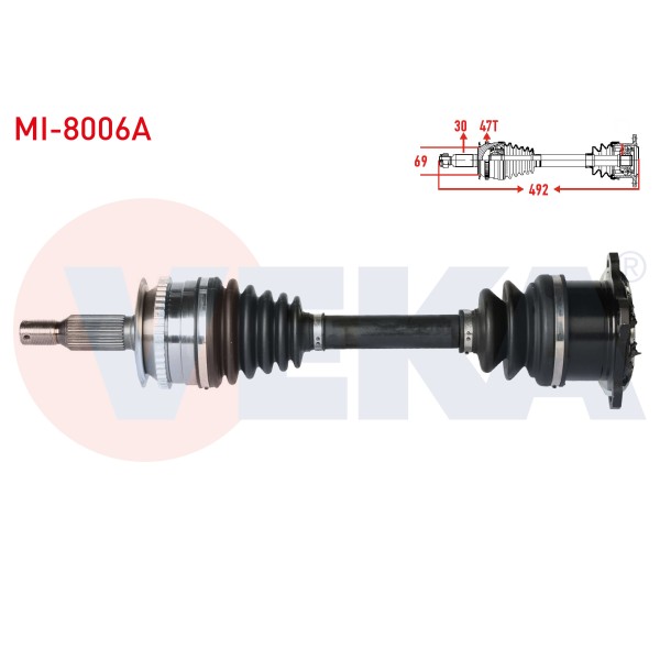 VEKA Komple Aks Sag ON Absli 47 Dis Uzunluk 492mm Mitsubishi L200(ka_t, Kb_t) 2.5 Di-d 4X4 (KJ_, KK_, Kl_)2.4 Di-d 4X4 (KJ_, KK_, Kl_)2.2 - Kod MI-8006A - OEM