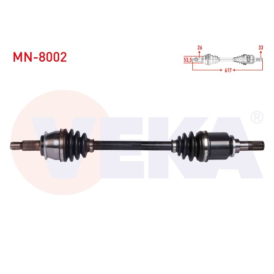 VEKA Komple Aks Sol ON Mini Cooper (R50, R53) 1.6 A-t Uzunluk 617 Mm 2001-2006 - Kod MN-8002 - OEM 31607514001 ürün görseli