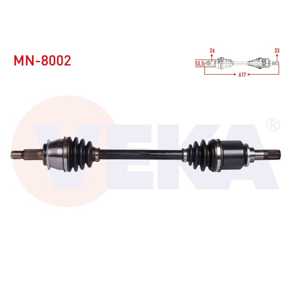 VEKA Komple Aks Sol ON Mini Cooper (R50, R53) 1.6 A-t Uzunluk 617 Mm 2001-2006 - Kod MN-8002 - OEM 31607514001
