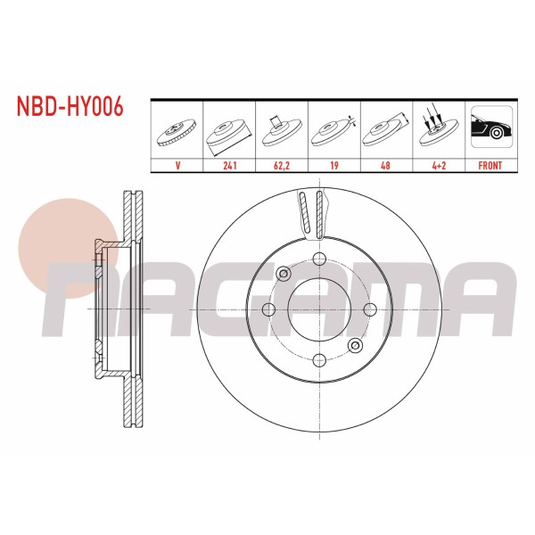NAGAMA Ön Fren Diski - Havali 4 Bjn, 2x48 Hyundai Getz 1.5 CRDI - 1.1i - 1.3i -1.4i - 1.6i 2002-2008 - Kod NBD-HY006 - OEM 241X19X62
