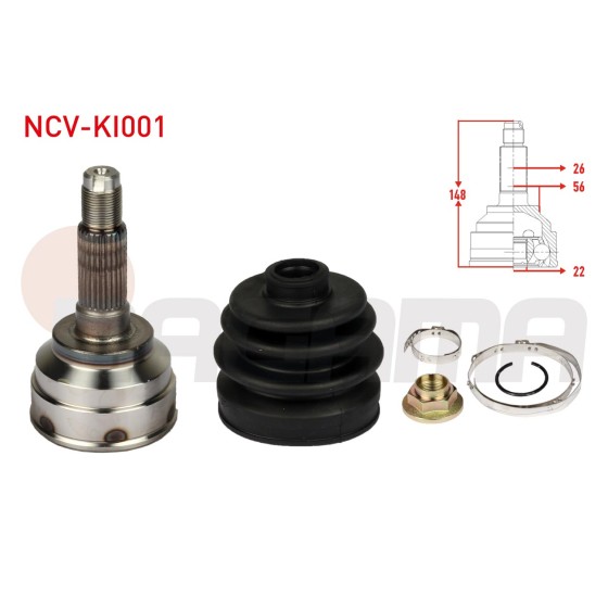 NAGAMA Aks Kafası - Sol-sag ON Dis Uzunluk 148mm Kia Sephia (FA) 1.5i 16V - 1.6i 1993-2001 / Shuma I (FB) 1.5i 16V 1997-2001 - Kod NCV-KI001 - OEM 0K2022520 ürün görseli