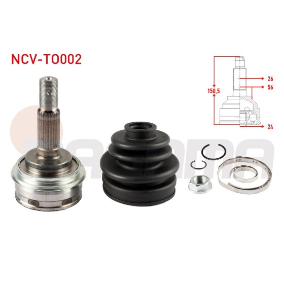 NAGAMA Aks Kafası - Sol-sag ON Dis Uzunluk 150, 6mm Toyota Corolla (_E9_) 1.6i - 1.8 D 1987-1993 / RAV4 I (SXA1_) 2.0 1994-2000 / Camry (_V2_) 2.0 1986 - Kod NCV-TO002 - OEM 4233017020 ürün görseli