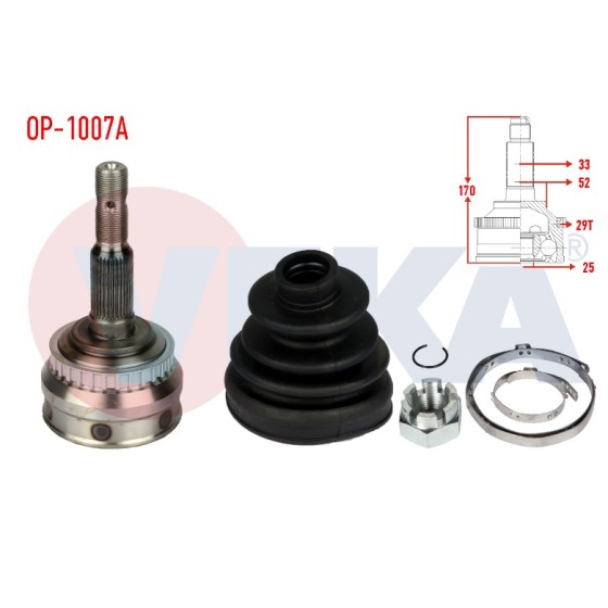 VEKA Aks Kafası - Sol-sag ON Dis Opel Vectra B 2.0i Absli 29 Dis Uzunluk 170, 8 Mm 1995-2003 - Kod OP-1007A - OEM 374176 ürün görseli