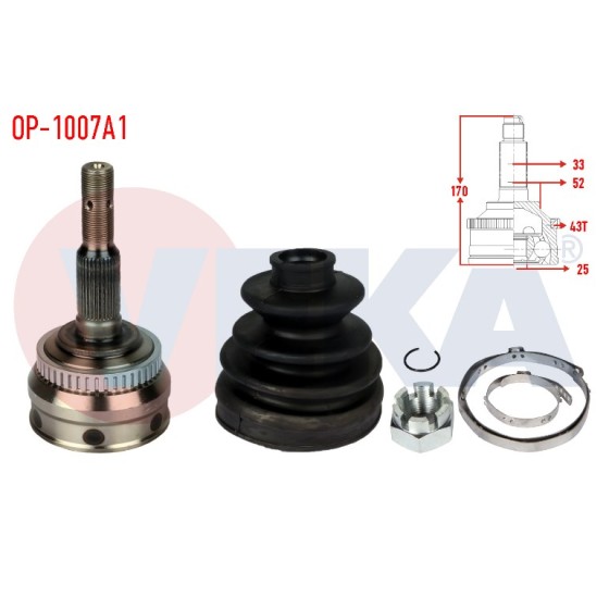 VEKA Aks Kafası - Sol-sag ON Dis Opel Vectra A 2.0 Absli 43 Dis Uzunluk 170, 8 Mm 1988-1995 - Kod OP-1007A1 - OEM 374126 ürün görseli