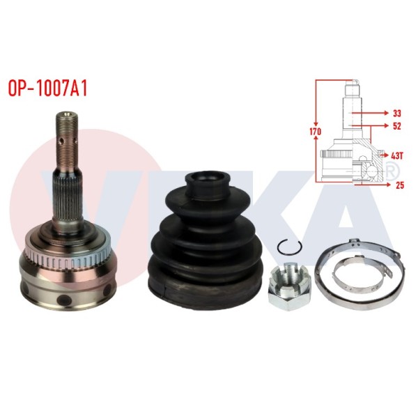 VEKA Aks Kafası - Sol-sag ON Dis Opel Vectra A 2.0 Absli 43 Dis Uzunluk 170, 8 Mm 1988-1995 - Kod OP-1007A1 - OEM 374126