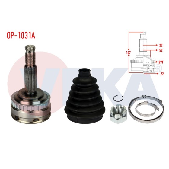 VEKA Aks Kafası - Sol-sag ON Dis Opel Vectra B 1.6i Absli 29 Dis A-t Uzunluk 144, 8 Mm 1995-2003 - Kod OP-1031A - OEM 374263 ürün görseli