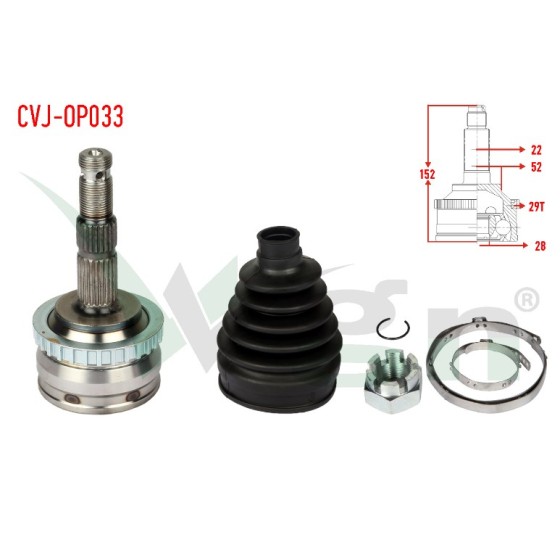 VEKA Aks Kafası - Sol-sag ON Dis Opel Corsa C 1.0 Absli 29 Dis Uzunluk 151, 7 Mm 2000-2006 - Kod OP-1033A - OEM 374368 ürün görseli