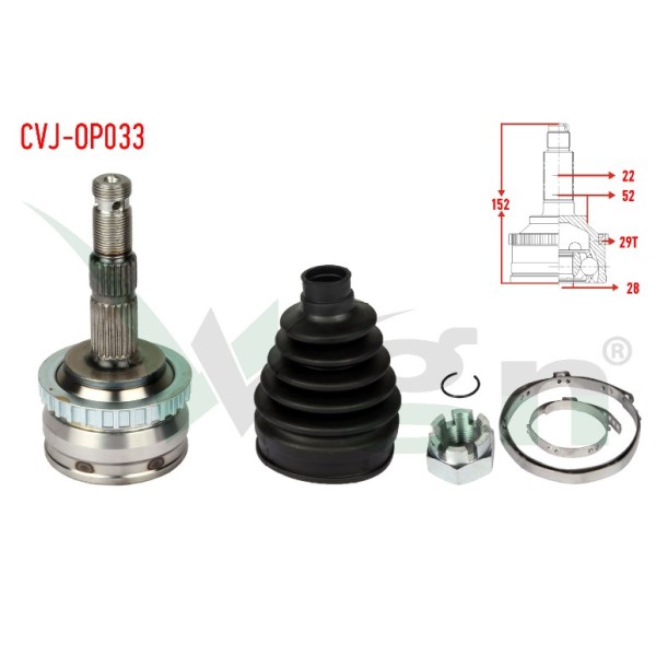VEKA Aks Kafası - Sol-sag ON Dis Opel Corsa C 1.0 Absli 29 Dis Uzunluk 151, 7 Mm 2000-2006 - Kod OP-1033A - OEM 374368