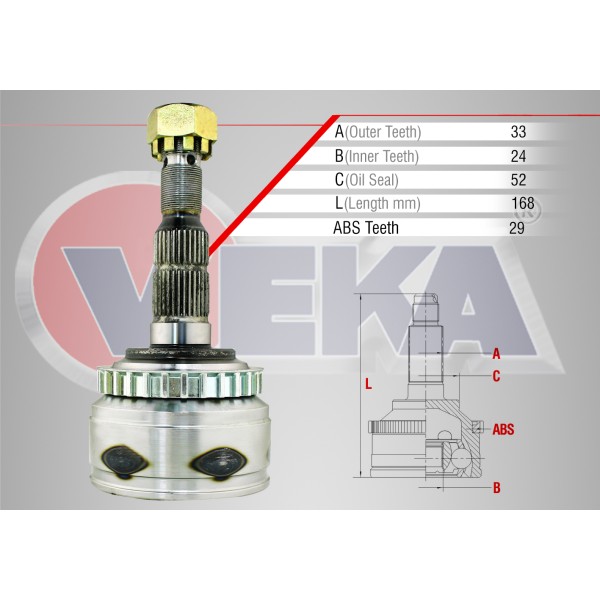 VEKA Aks Kafası - Sol-sag ON Dis Opel Corsa C 1.7 CDTI Absli 29 Dis Uzunluk 168 MM 2000-2006 - Kod OP-1054 - OEM 1603261