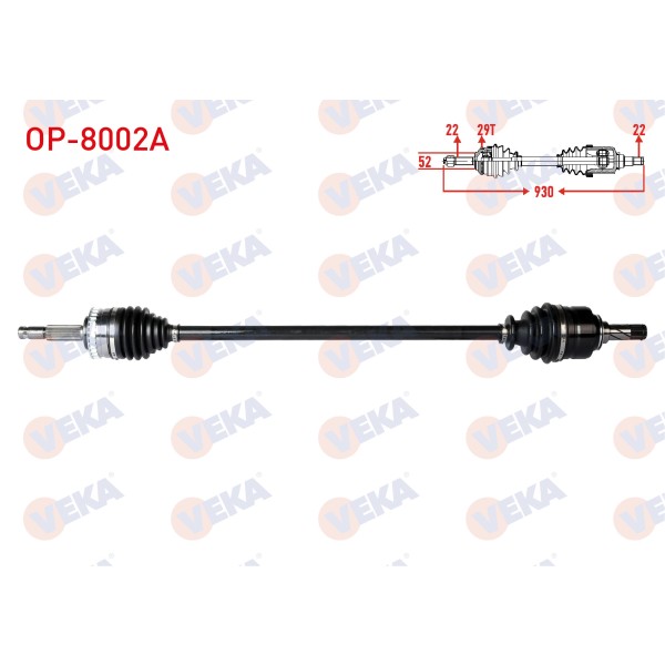 VEKA Komple Aks Sag ON Opel Corsa C 1.3 CDTI Absli 29 Dis Uzunluk 930mm - Kod OP-8002A - OEM 374413
