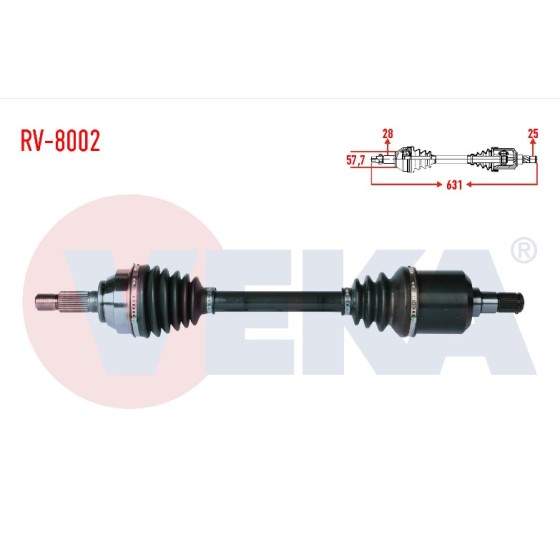 VEKA Komple Aks Sol ON Land Rover Freelander (LN) 2.0 TD Uzunluk 631mm 1998-2007 - Kod RV-8002 - OEM TDB104990 ürün görseli