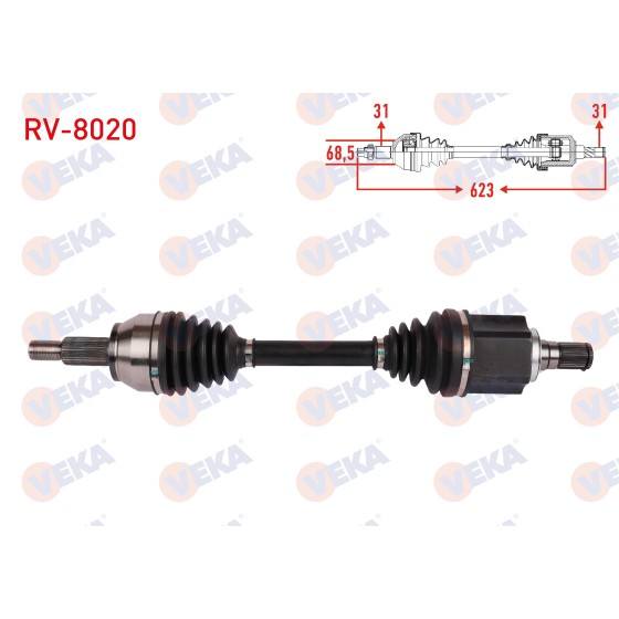 VEKA Komple Aks Sol ON Uzunluk 623mm Land Rover Evoque 2.0 4X4 A-t 2011-2019 - Kod RV-8020 - OEM LR024759 ürün görseli