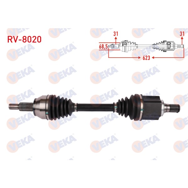 VEKA Komple Aks Sol ON Uzunluk 623mm Land Rover Evoque 2.0 4X4 A-t 2011-2019 - Kod RV-8020 - OEM LR024759