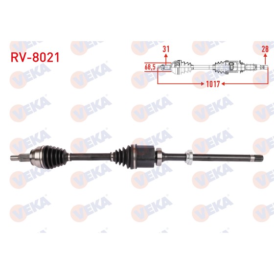 VEKA Komple Aks Sag ON Uzunluk 1017mm Land Rover Evoque 2.0 4X4 A-t 2011-2019 - Kod RV-8021 - OEM LR024755 ürün görseli