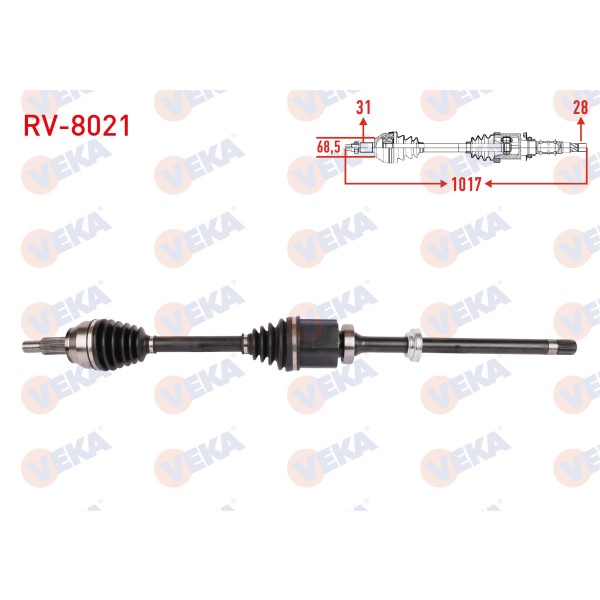 VEKA Komple Aks Sag ON Uzunluk 1017mm Land Rover Evoque 2.0 4X4 A-t 2011-2019 - Kod RV-8021 - OEM LR024755