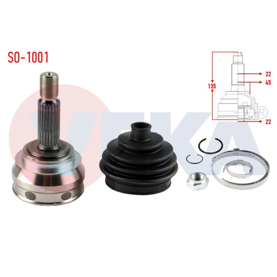 VEKA Aks Kafası - Sol-sag ON Dis Skoda Favorit 135 1.3 Uzunluk 134.8mm 1989-1994 - Kod SO-1001 - OEM 115420170 ürün görseli