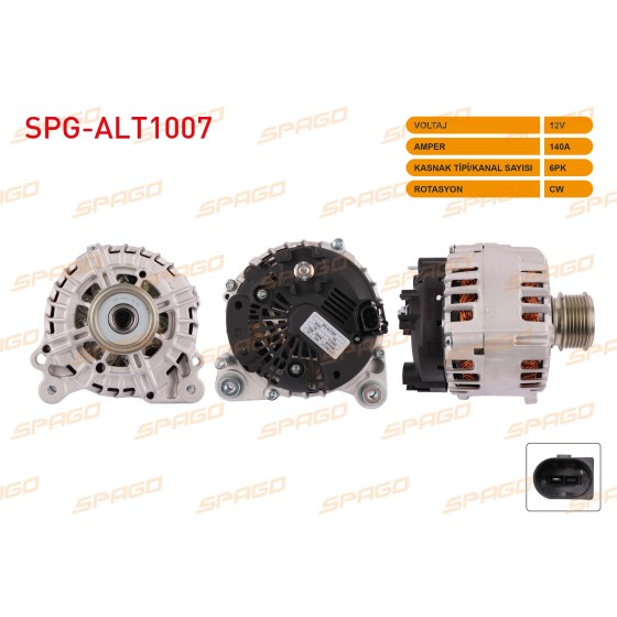 İthal Alternatör - (V Tipi) 12V 140a 6pk Volkswagen Golf VI - Volkswagen Jetta Iii IV - Volkswagen Caddy Iii IV / A3 09-15 - Q3 11-18 (1.6 2.0 Audi TDI Araclar Icin) - Kod SPG-ALT1007 - OEM 03L903023 ürün görseli