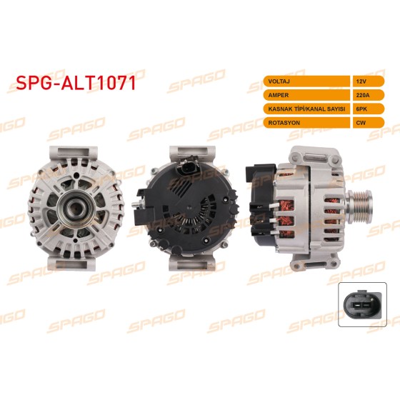 SPAGO Alternatör - 6pk (ALT8820) Mercedes-benz Sprinter (B906) Manuel Klimali Araclar Icin 06 - Kod SPG-ALT1071 - OEM A6461540502 ürün görseli